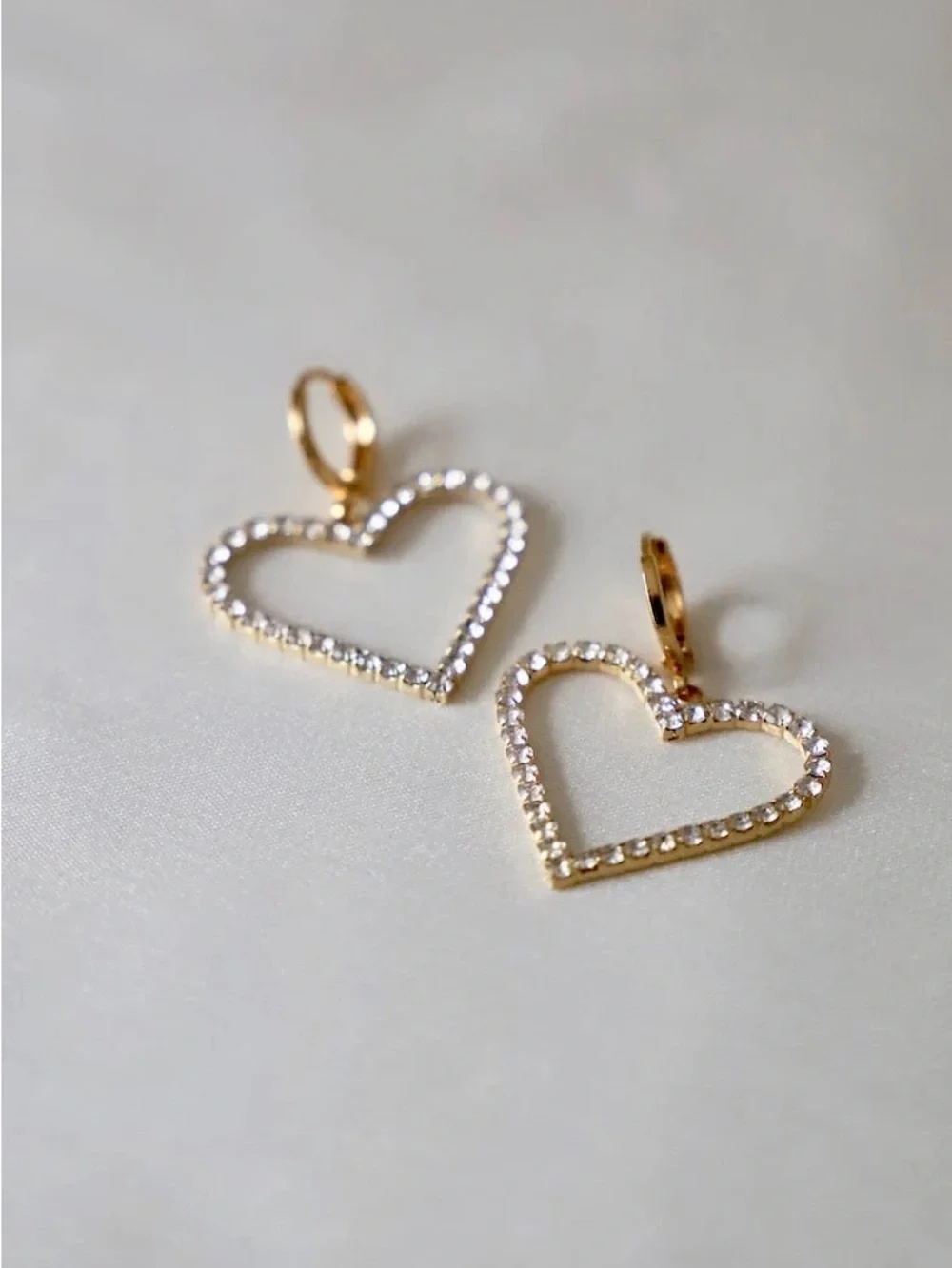 Gold Filled  Heart Hoop Earrings with Clear Crystal Accents